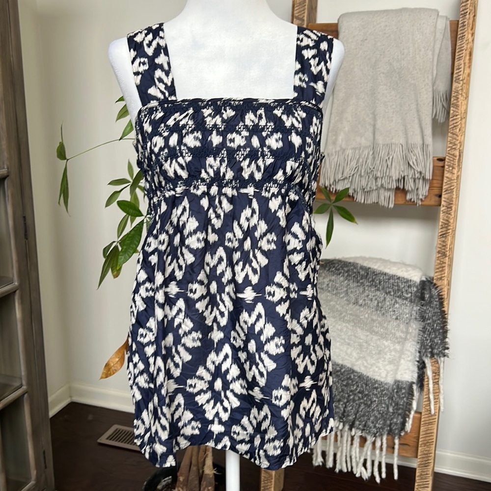 Navy and white silky tank top